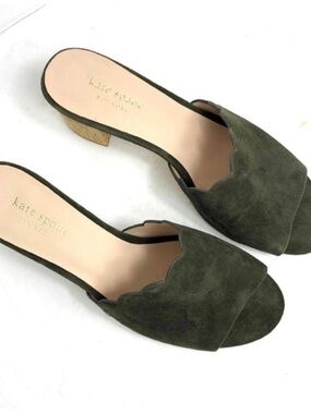 kate spade Olive Green Suede Scallop Mules